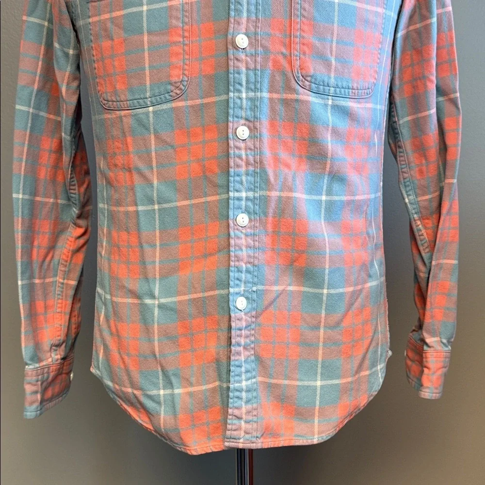 J.Crew Sporting Goods Plaid Button Shirt XS Orange Blue Cotton